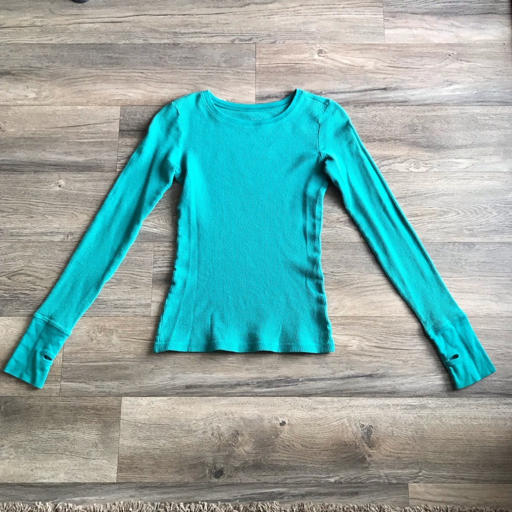 Teal Green Waffle Knit Fitted Long Sleeve Thermal Size XS